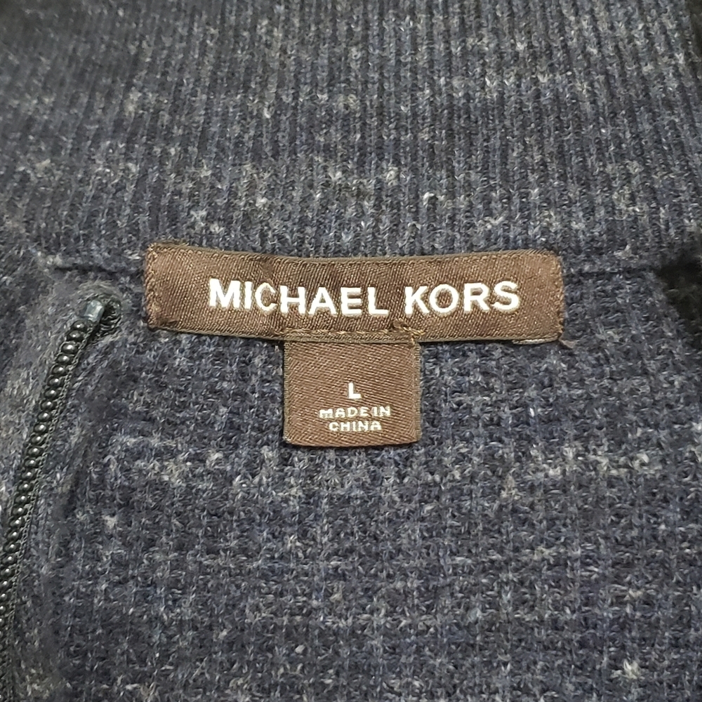 Michael Kors Mens Full Zip Wool Blend Sweater Blue Sz Large - Picture 7 of 14